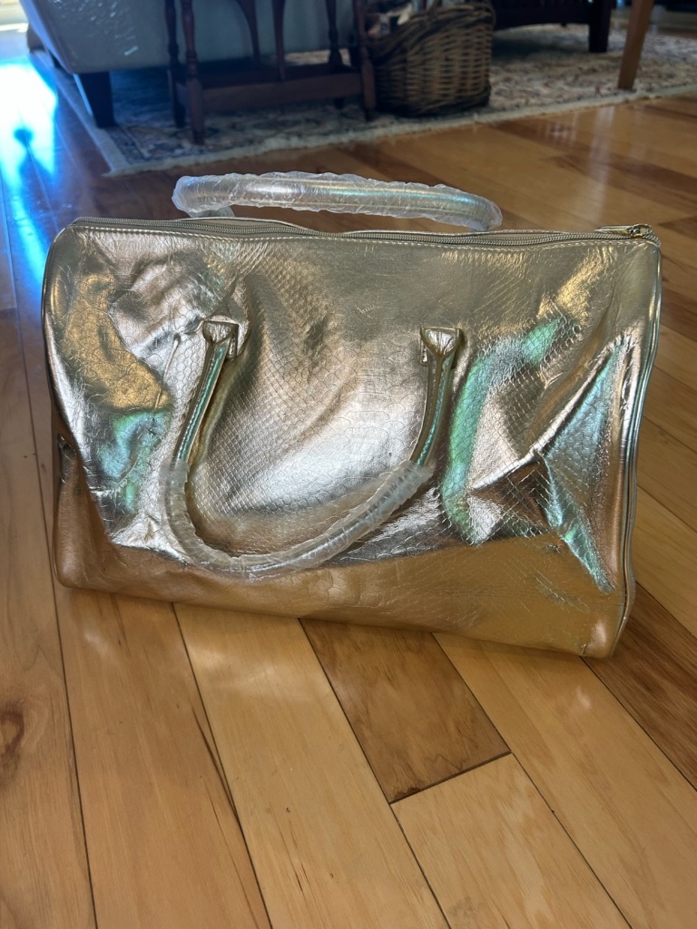 Michael Kors Metallic Gold Snakeskin Embossed Women's Satchel Tote Weekend Bag - Picture 4 of 16